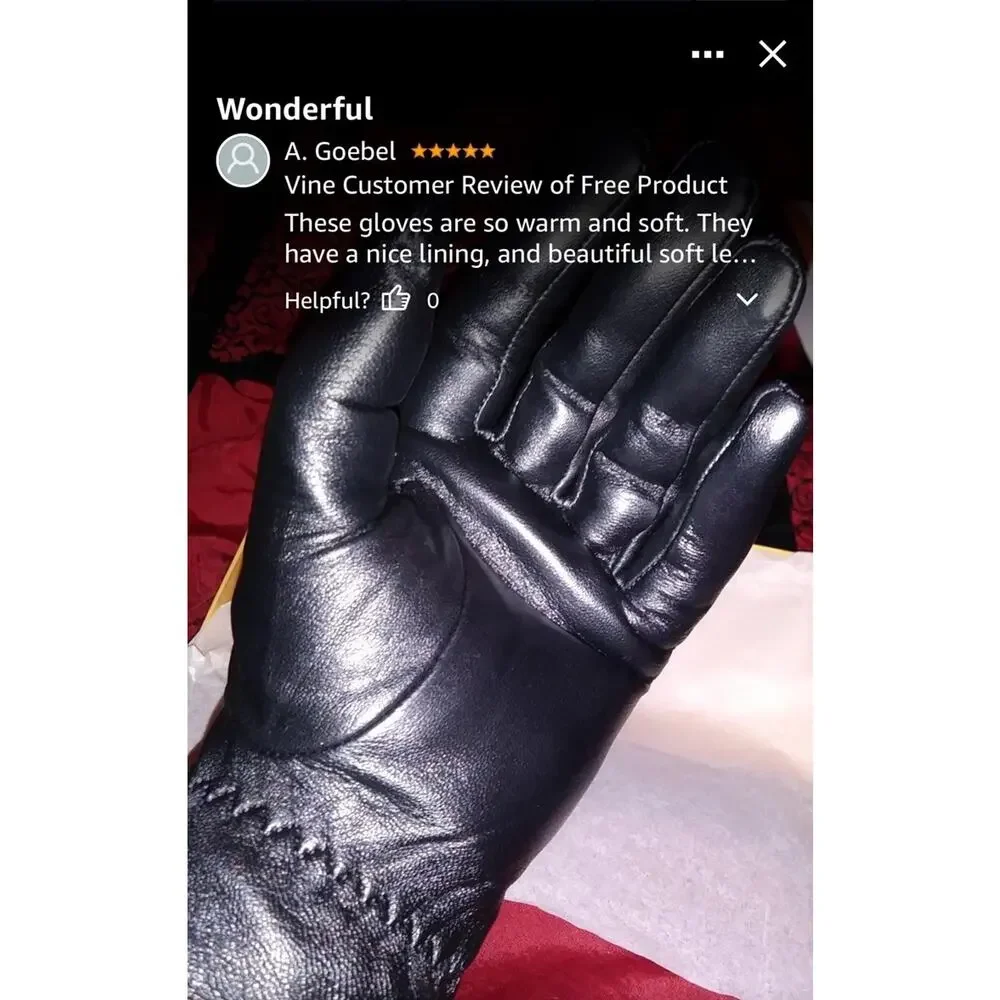 $94 Small 7”  Genuine Leather Burgundy Touch Screen Driving Warm Gloves Women